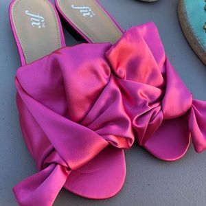 SATIN BOW SLIDES SANDALS